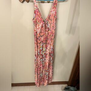 Angie Pink Floral V-Neck Maxi Dress with Front Tie